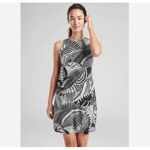 Athleta Santorini High Neck Zuma Print Dress Black White Small Petite (SP)